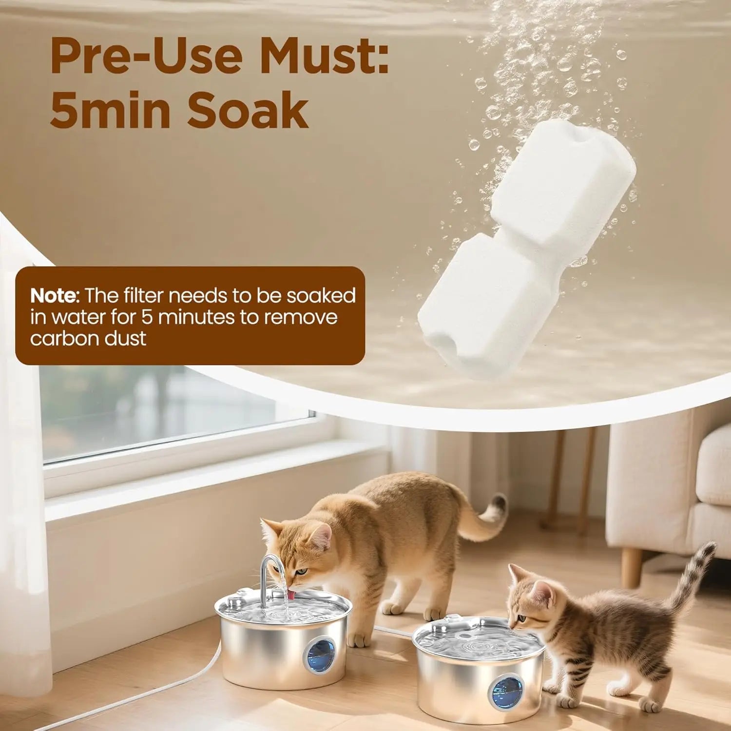 6/12 Cat Fountain Filters Sponges Set Replacement Compatible with ATMZIQXR&GIOTOHUN S11 Stainless Steel Pet Water Dispenser