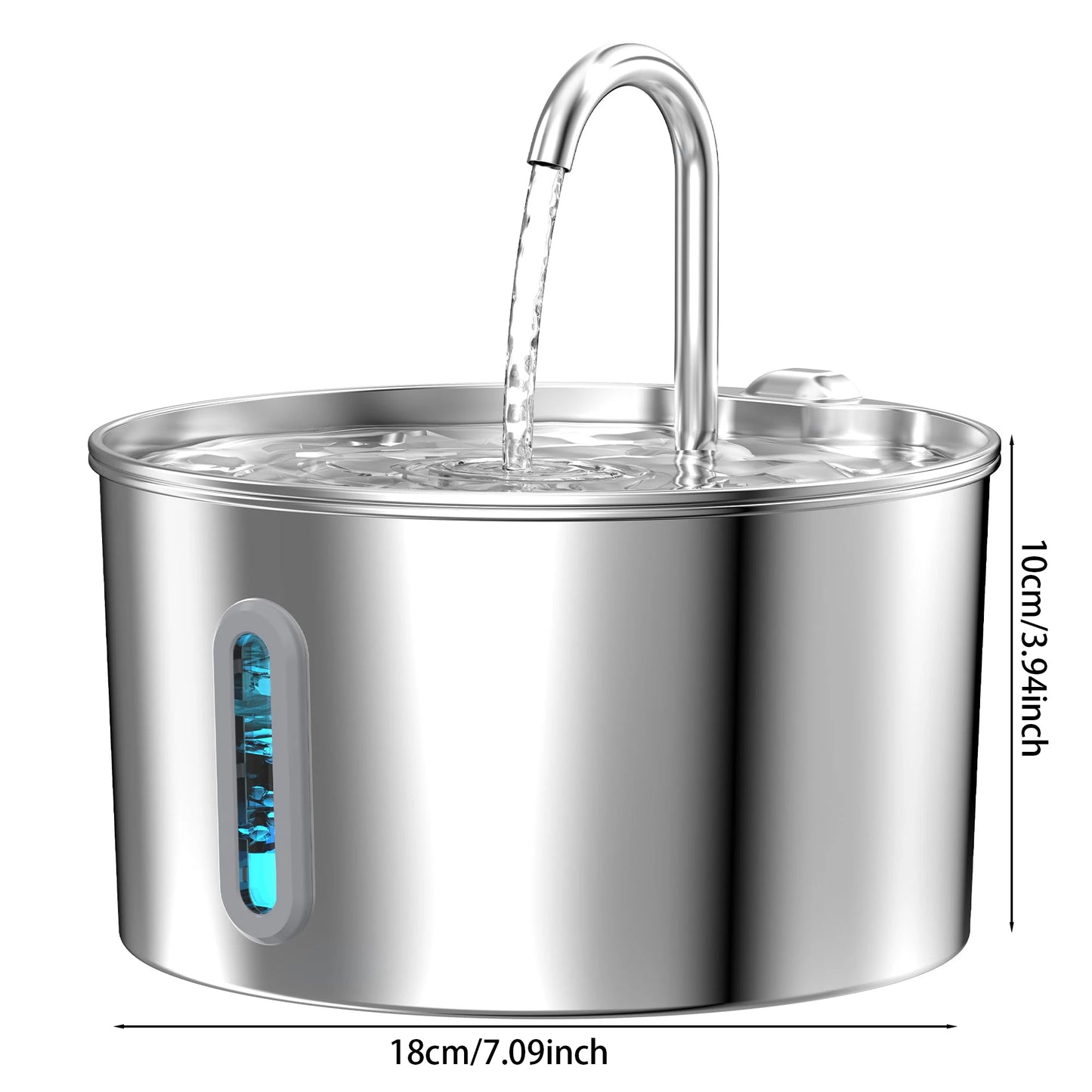 2.2L Automatic Water Fountain Stainless Steel Pet Water Feeder Cat/Dog Drink Bowl Water Dispenser Silent with Window