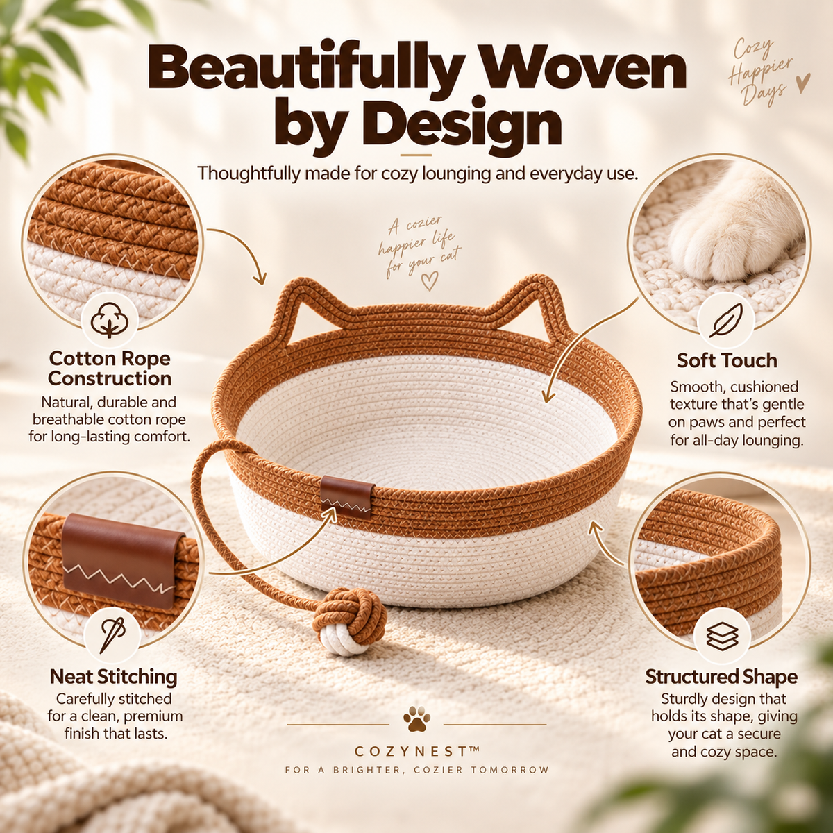 CozyNest™ Handwoven Cat Basket