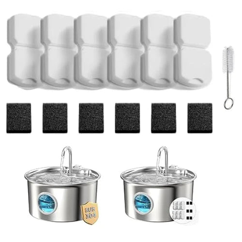 6/12 Cat Fountain Filters Sponges Set Replacement Compatible with ATMZIQXR&GIOTOHUN S11 Stainless Steel Pet Water Dispenser
