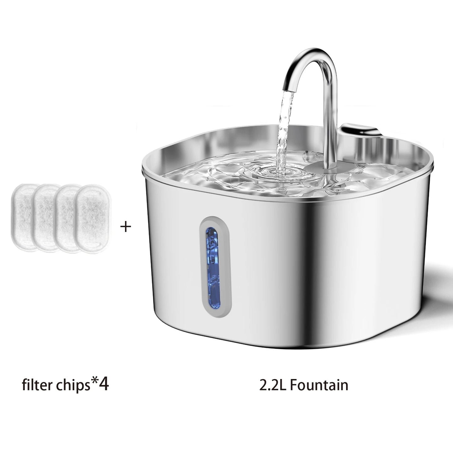 2.2L Automatic Water Fountain Stainless Steel Pet Water Feeder Cat/Dog Drink Bowl Water Dispenser Silent with Window